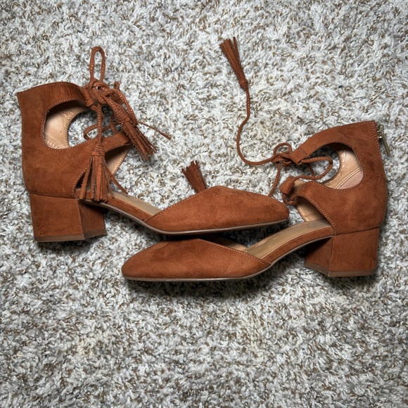 Women's Brown Suede Block Heel Shoes - Picture 1 of 1